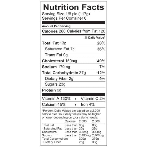 Gluten-Free Pumpkin Pie Nutrition Facts